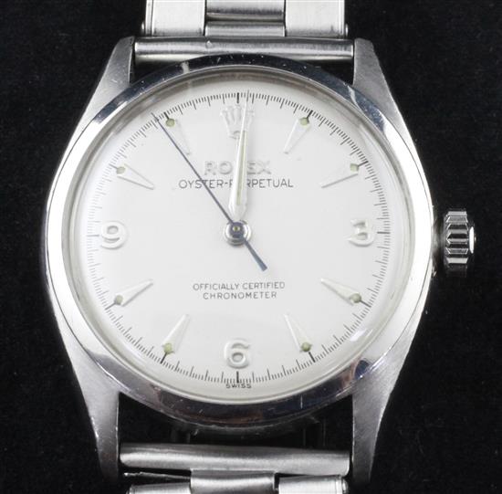A gentlemans early 1950s stainless steel Rolex Oyster Perpetual wrist watch,
